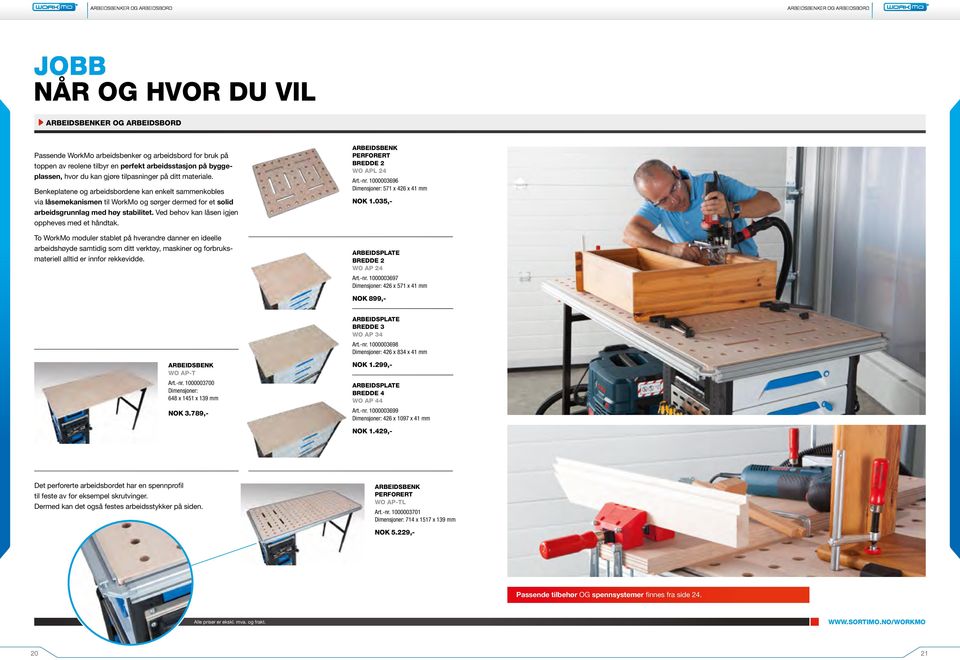 Benkeplatene og arbeidsbordene kan enkelt sammenkobles via låsemekanismen til WorkMo og sørger dermed for et solid arbeidsgrunnlag med høy stabilitet.
