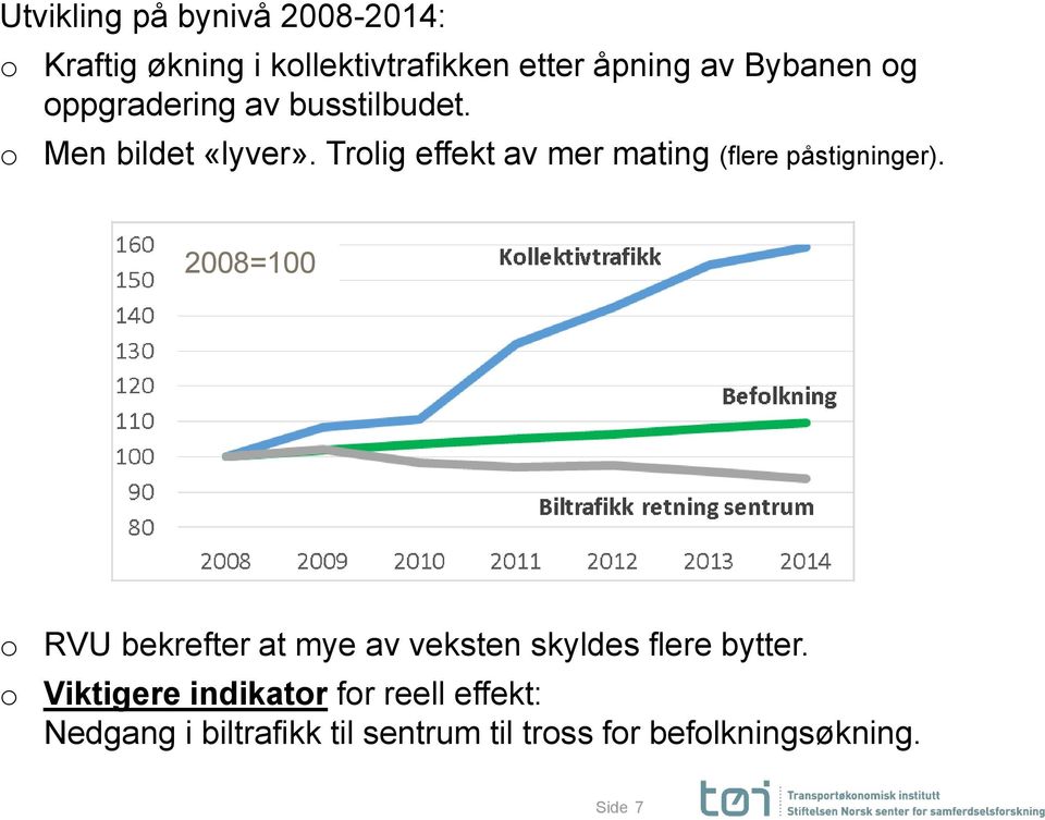 Trolig effekt av mer mating (flere påstigninger).