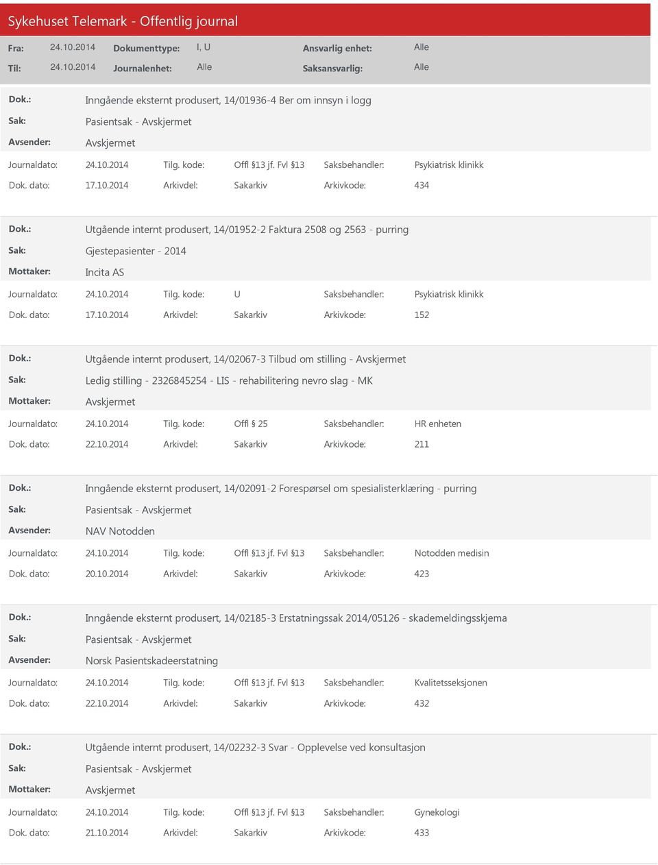 2014 Arkivdel: Sakarkiv Arkivkode: 152 Utgående internt produsert, 14/02067-3 Tilbud om stilling - Ledig stilling - 2326845254 - LIS - rehabilitering nevro slag - MK Arkivkode: 211 Inngående eksternt