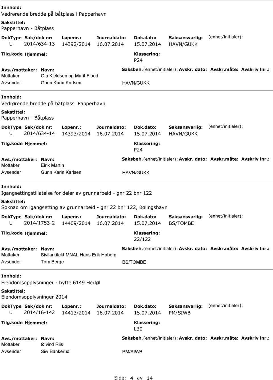 grunnarbeid - gnr 22 bnr 122 Søknad om igangsetting av grunnarbeid - gnr 22 bnr 122, Bølingshavn 2014/1753-2 14409/2014 BS/TOMBE 22/122 Mottaker Sivilarkitekt MNAL Hans Erik