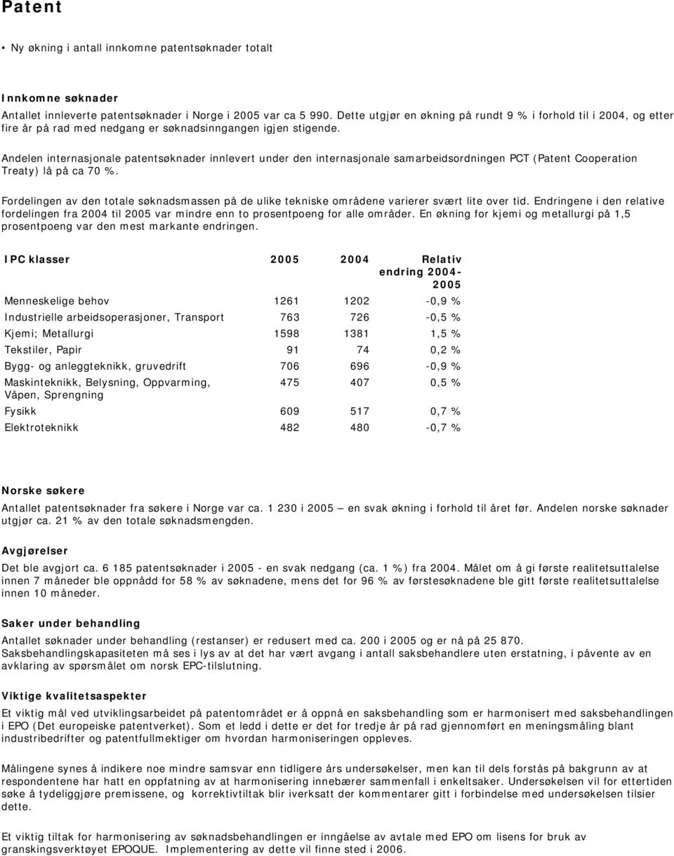 Andelen internasjonale patentsøknader innlevert under den internasjonale samarbeidsordningen PCT (Patent Cooperation Treaty) lå på ca 70 %.