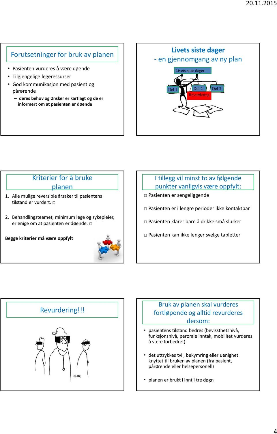 Alle mulige reversible årsaker til pasientens tilstand er vurdert. 2. Behandlingsteamet, minimum lege og sykepleier, er enige om at pasienten er døende.