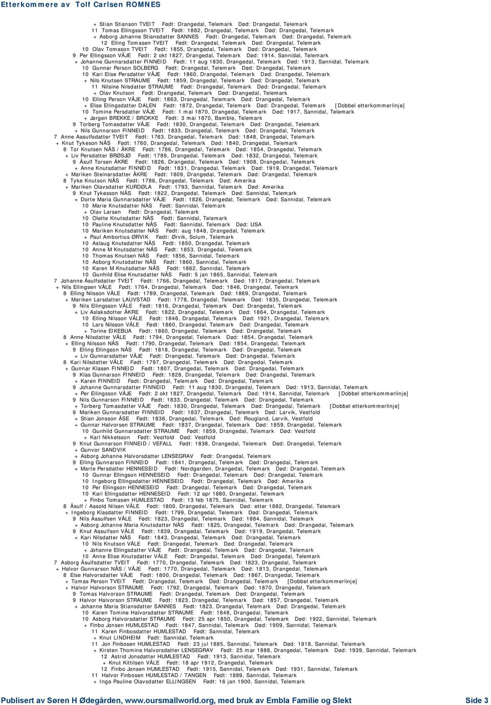 9 Per Ellingsson VÅJE Født: 2 okt 1827, Drangedal, Telemark Død: 1914, Sannidal, Telemark + Johanne Gunnarsdatter FINNEID Født: 11 aug 1830, Drangedal, Telemark Død: 1913, Sannidal, Telemark 10