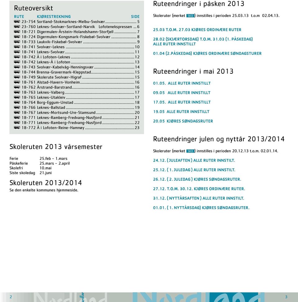 ..12 ÿ 18-742 Leknes-Å i Lofoten...13 ÿ 18-743 Svolvær-Kabelvåg-Henningsvær...14 ÿ 18-744 Brenna-Gravermark-Kleppstad...15 ÿ 18-749 Skolerute Svolvær-Higraf...15 ÿ 18-761 Alstad-Havern-Vonheim.