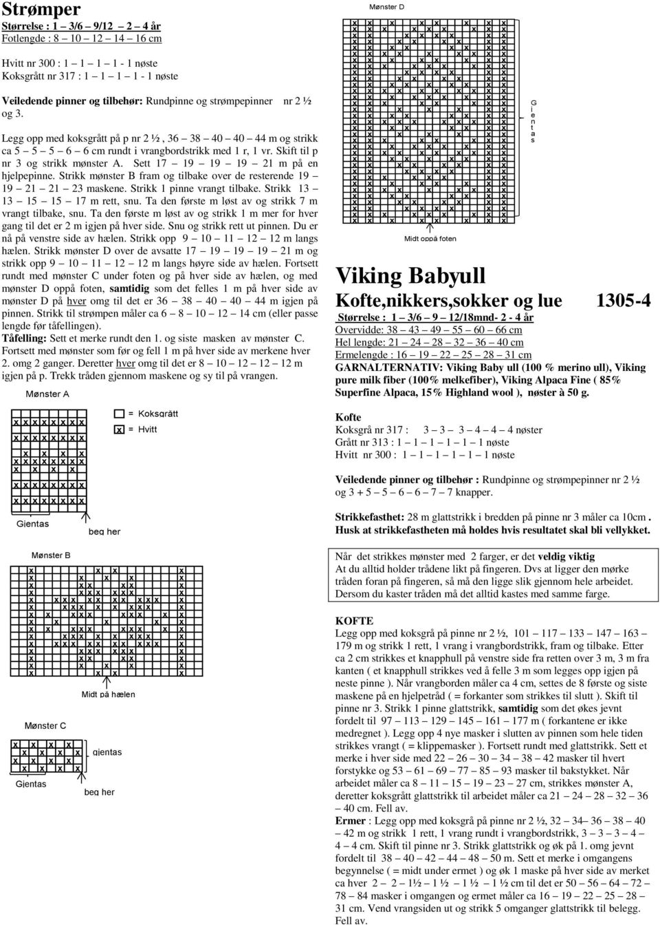 Strikk mønster B fram og tilbake oer de resterende 19 19 21 21 23 maskene. Strikk 1 pinne rangt tilbake. Strikk 13 13 15 15 17 m rett, snu. Ta den første m løst a og strikk 7 m rangt tilbake, snu.