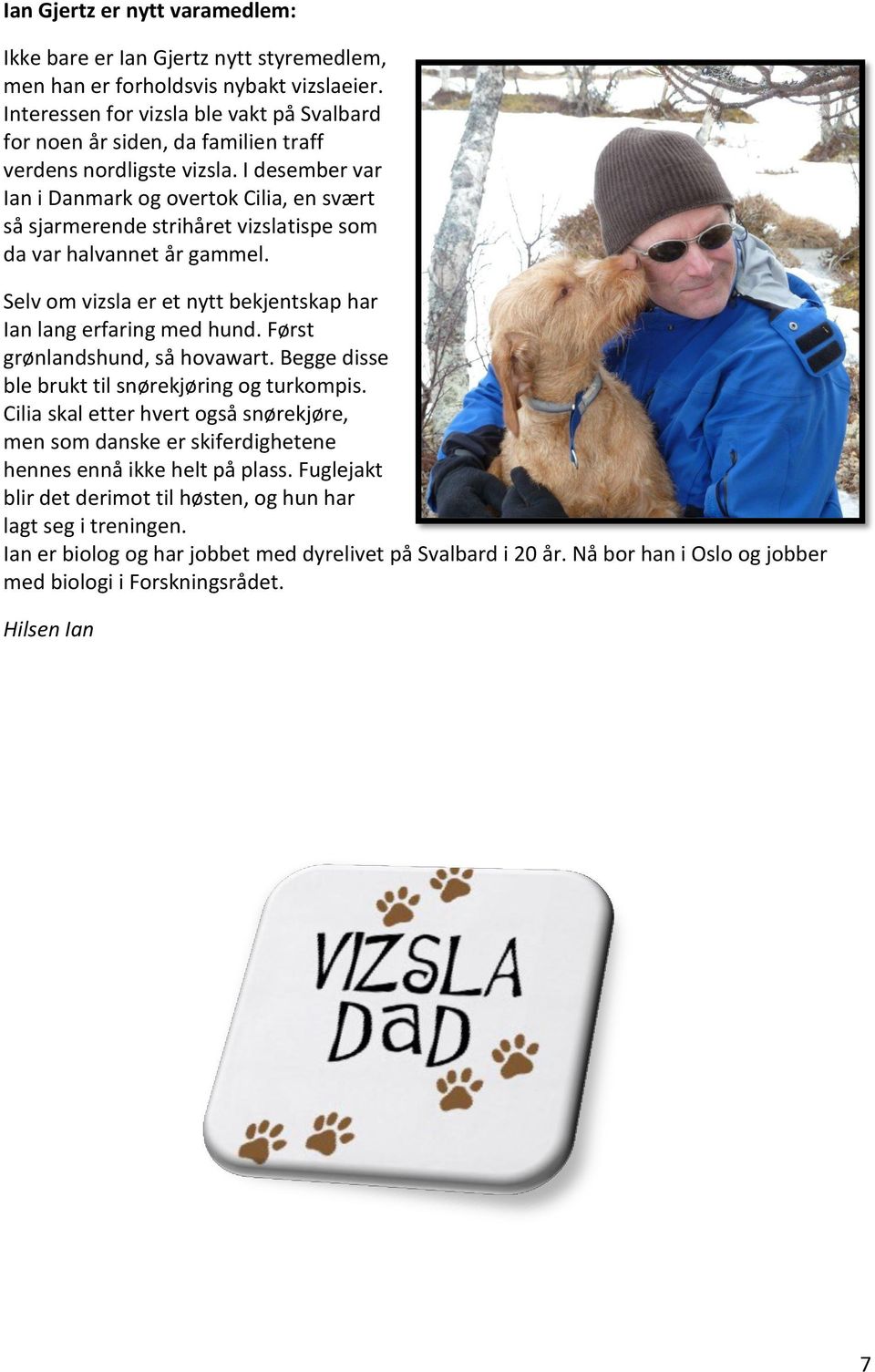 I desember var Ian i Danmark og overtok Cilia, en svært så sjarmerende strihåret vizslatispe som da var halvannet år gammel. Selv om vizsla er et nytt bekjentskap har Ian lang erfaring med hund.