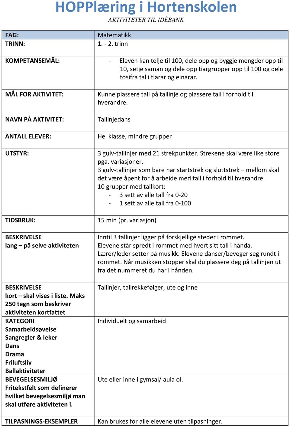 MÅL FOR AKTIVITET: NAVN PÅ AKTIVITET: ANTALL ELEVER: UTSTYR: TIDSBRUK: BESKRIVELSE lang på selve aktiviteten BESKRIVELSE kort skal vises i liste.