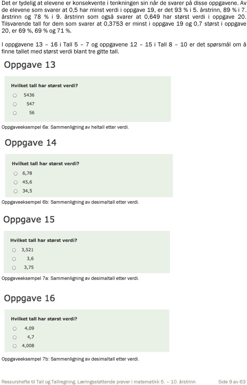 Tilsvarende tall for dem som svarer at 0,3753 er minst i oppgave 19 og 0,7 størst i oppgave 20, er 69 %, 69 % og 71 %.