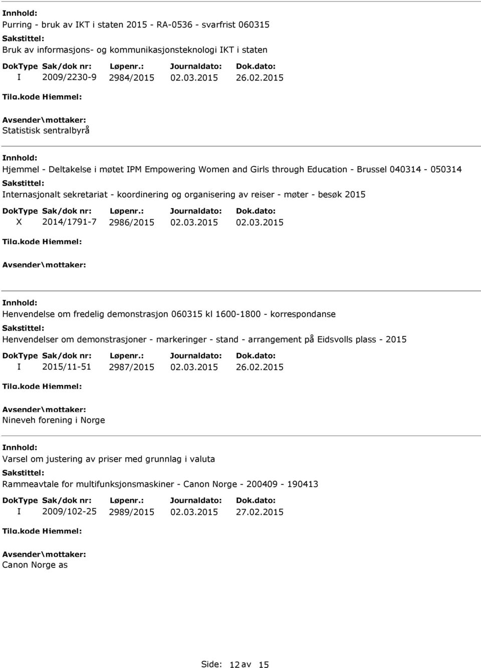 møter - besøk 2015 2014/1791-7 2986/2015 Henvendelse om fredelig demonstrasjon 060315 kl 1600-1800 - korrespondanse Henvendelser om demonstrasjoner - markeringer - stand - arrangement på Eidsvolls