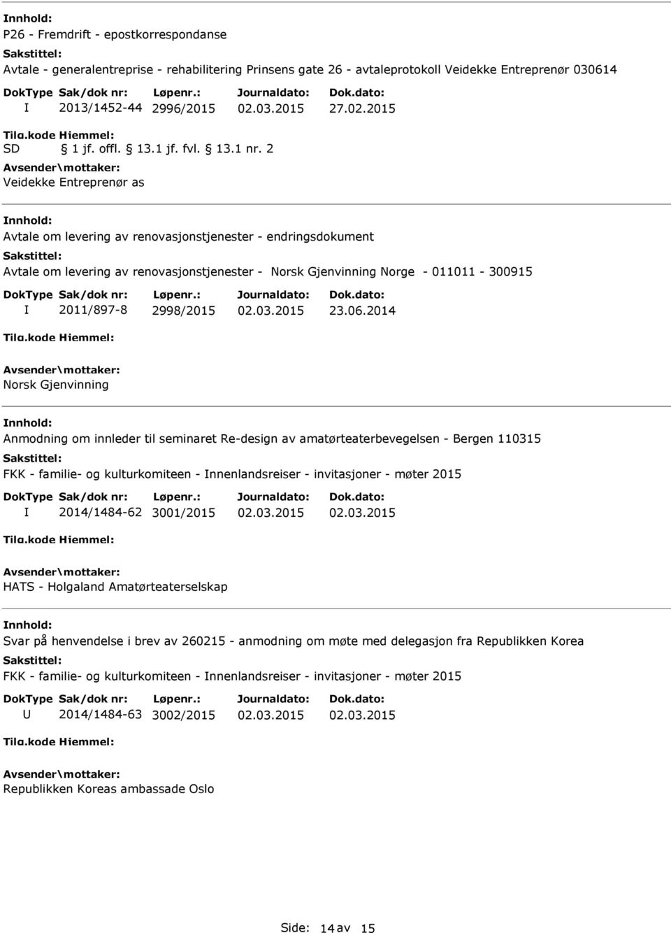 2 Veidekke Entreprenør as Avtale om levering av renovasjonstjenester - endringsdokument Avtale om levering av renovasjonstjenester - Norsk Gjenvinning Norge - 011011-300915 2011/897-8 2998/2015 23.06.