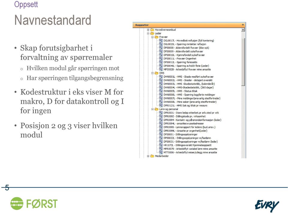 spørringen tilgangsbegrensning Kodestruktur i eks viser M for