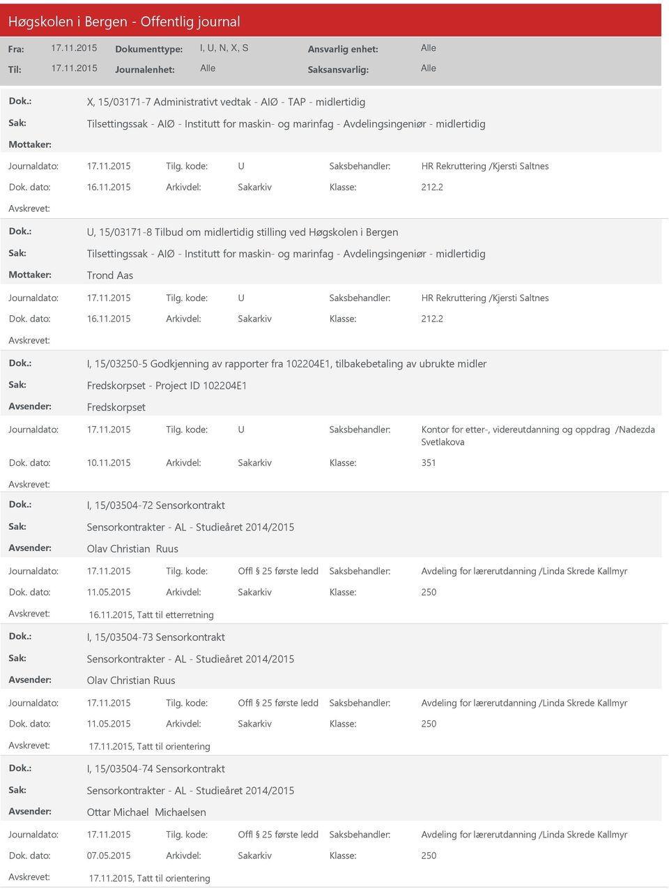 2 I, 15/03-5 Godkjenning av rapporter fra 102204E1, tilbakebetaling av ubrukte midler Fredskorpset - Project ID 102204E1 Fredskorpset Kontor for etter-, videreutdanning og oppdrag /Nadezda Svetlakova