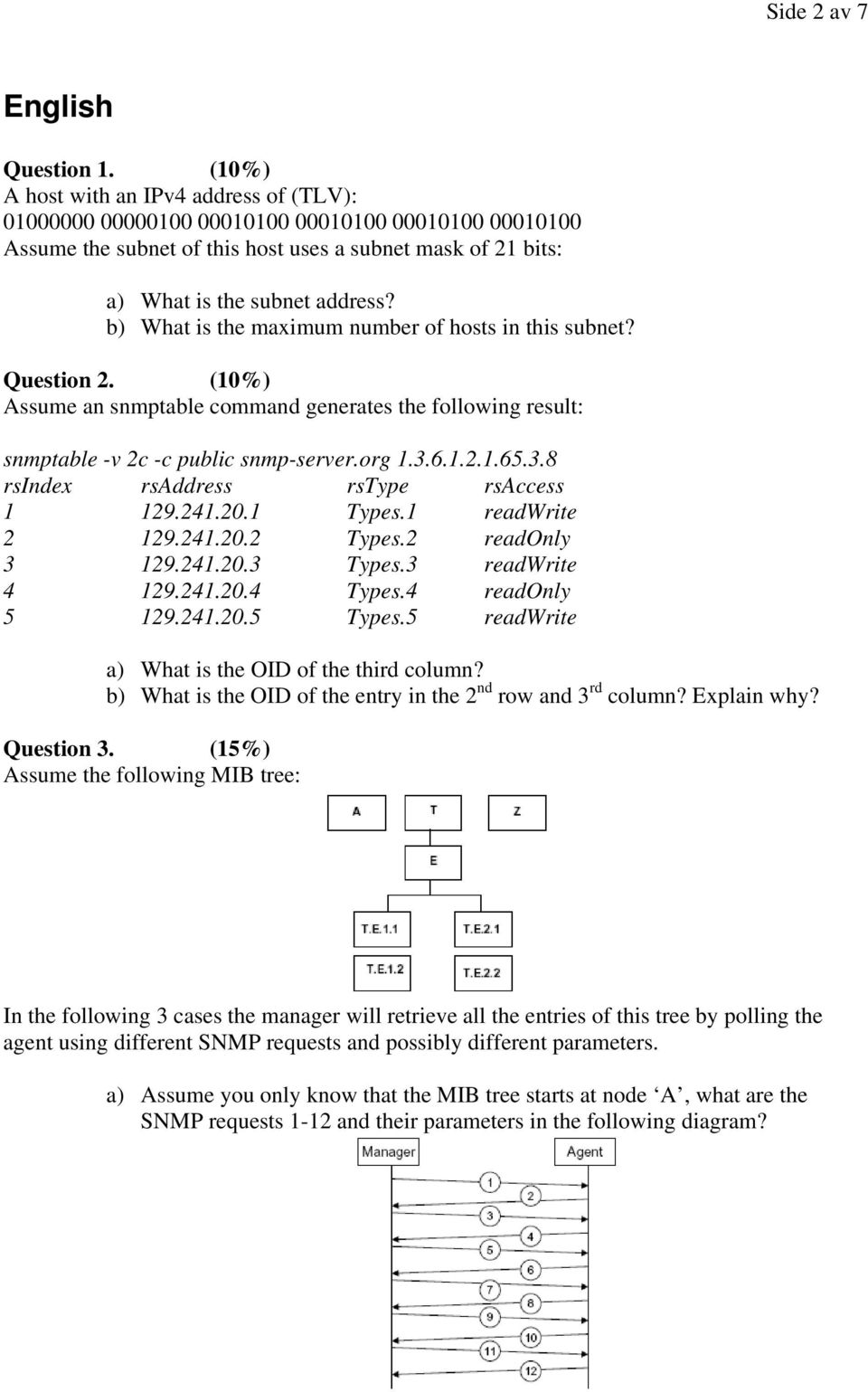 b) What is the maximum number of hosts in this subnet? Question 2. (10%) Assume an snmptable command generates the following result: snmptable -v 2c -c public snmp-server.org 1.3.