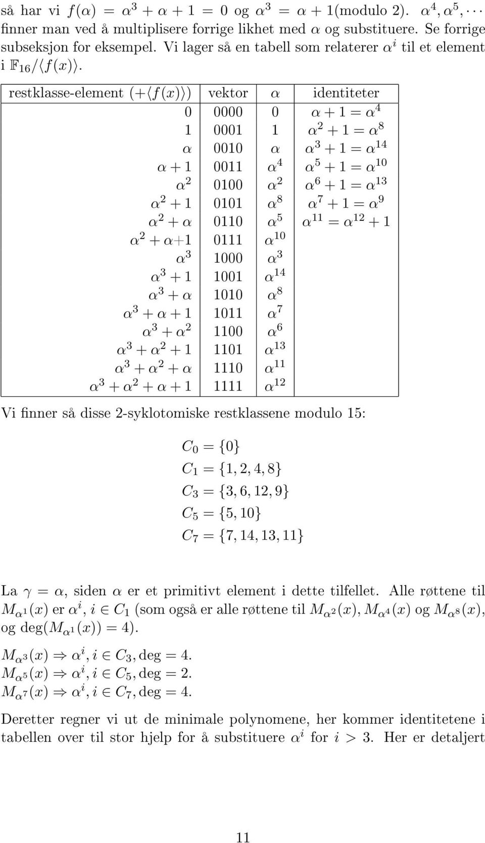 α 2 α 6 + 1 = α 13 α 2 + 1 0101 α 8 α 7 + 1 = α 9 α 2 + α 0110 α 5 α 11 = α 12 + 1 α 2 + α+1 0111 α 10 α 3 1000 α 3 α 3 + 1 1001 α 14 α 3 + α 1010 α 8 α 3 + α + 1 1011 α 7 α 3 + α 2 1100 α 6 α 3 + α