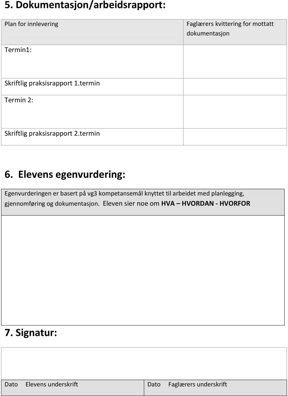 Elevens egenvurdering: Egenvurderingen er basert på vg3 kompetansemål knyttet til arbeidet med planlegging,