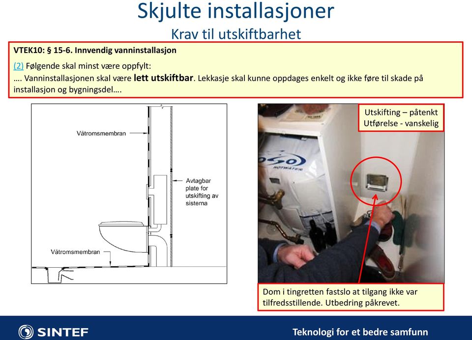 Vanninstallasjonen skal være lett utskiftbar.