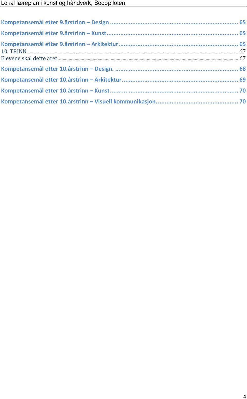 .. 67 Kompetansemål etter 10.årstrinn Design.... 68 Kompetansemål etter 10.årstrinn Arkitektur.