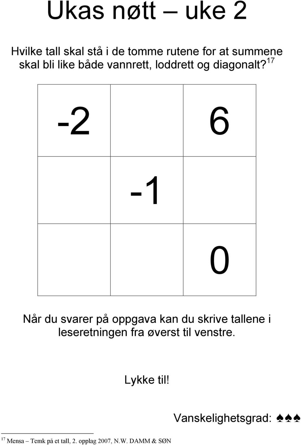 17-2 6-1 0 Når du svarer på oppgava kan du skrive tallene i leseretningen