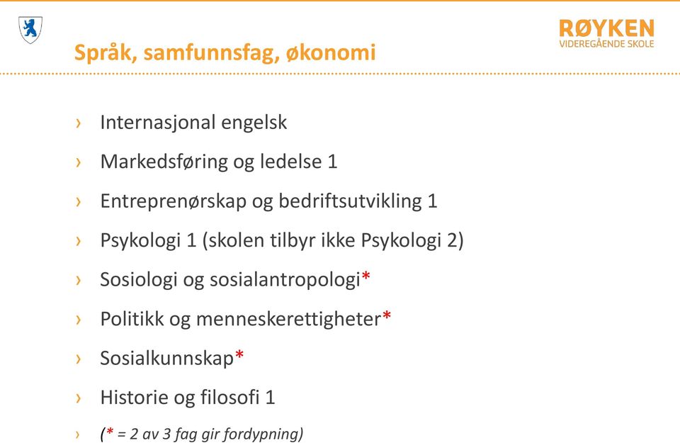 tilbyr ikke Psykologi 2) Sosiologi og sosialantropologi* Politikk og