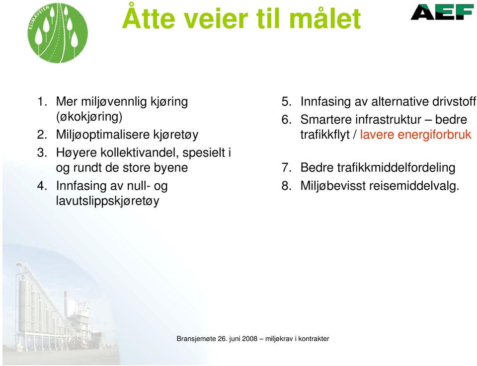 Innfasing av null- og lavutslippskjøretøy 5. Innfasing av alternative drivstoff 6.