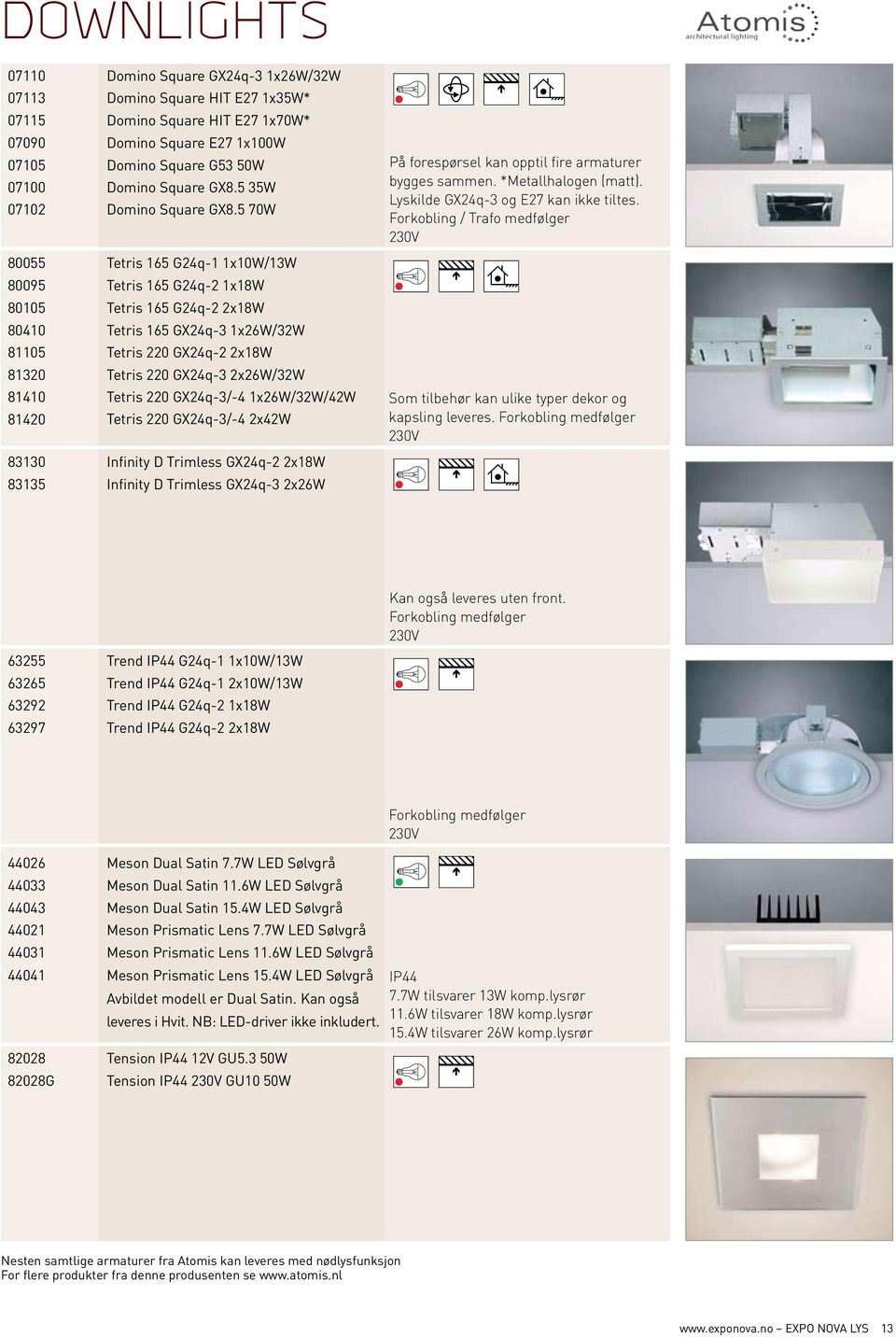 5 70W 80055 Tetris 165 G24q-1 1x10W/13W 80095 Tetris 165 G24q-2 1x18W 80105 Tetris 165 G24q-2 2x18W 80410 Tetris 165 GX24q-3 1x26W/32W 81105 Tetris 220 GX24q-2 2x18W 81320 81410 81420 Tetris 220