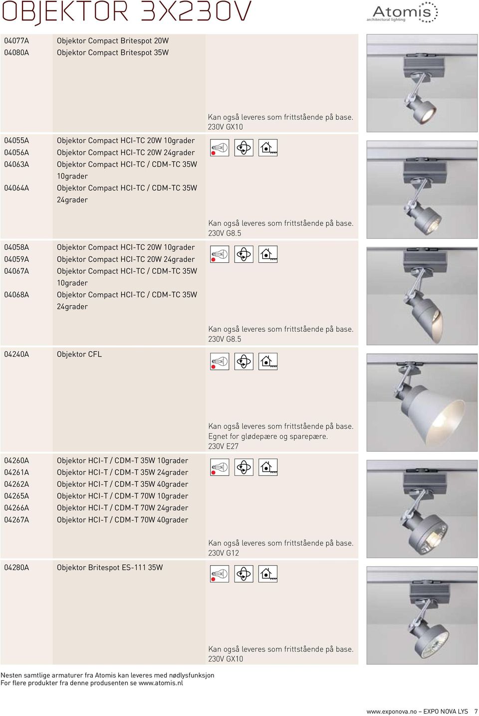 GX10 04058A 04059A 04067A 04068A Objektor Compact HCI-TC 20W 10grader Objektor Compact HCI-TC 20W 24grader Objektor  G8.