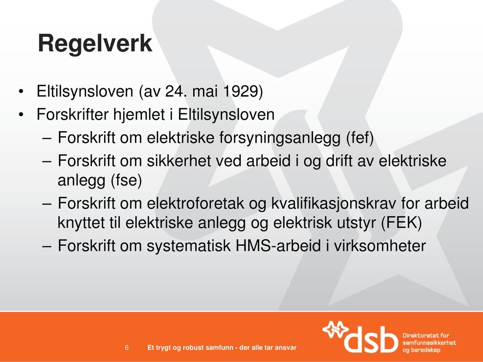 (fef) Forskrift om sikkerhet ved arbeid i og drift av elektriske anlegg (fse) Forskrift om