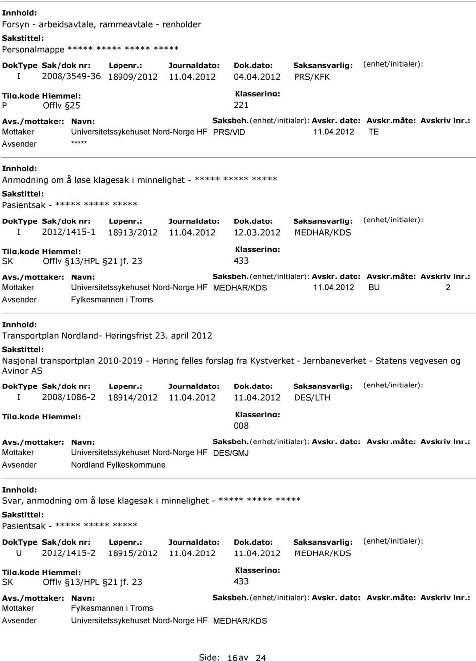 /mottaker: Navn: Saksbeh. Avskr. dato: Avskr.måte: Avskriv lnr.: Mottaker MEDHAR/KDS B 2 Fylkesmannen i Troms Transportplan Nordland- Høringsfrist 23.