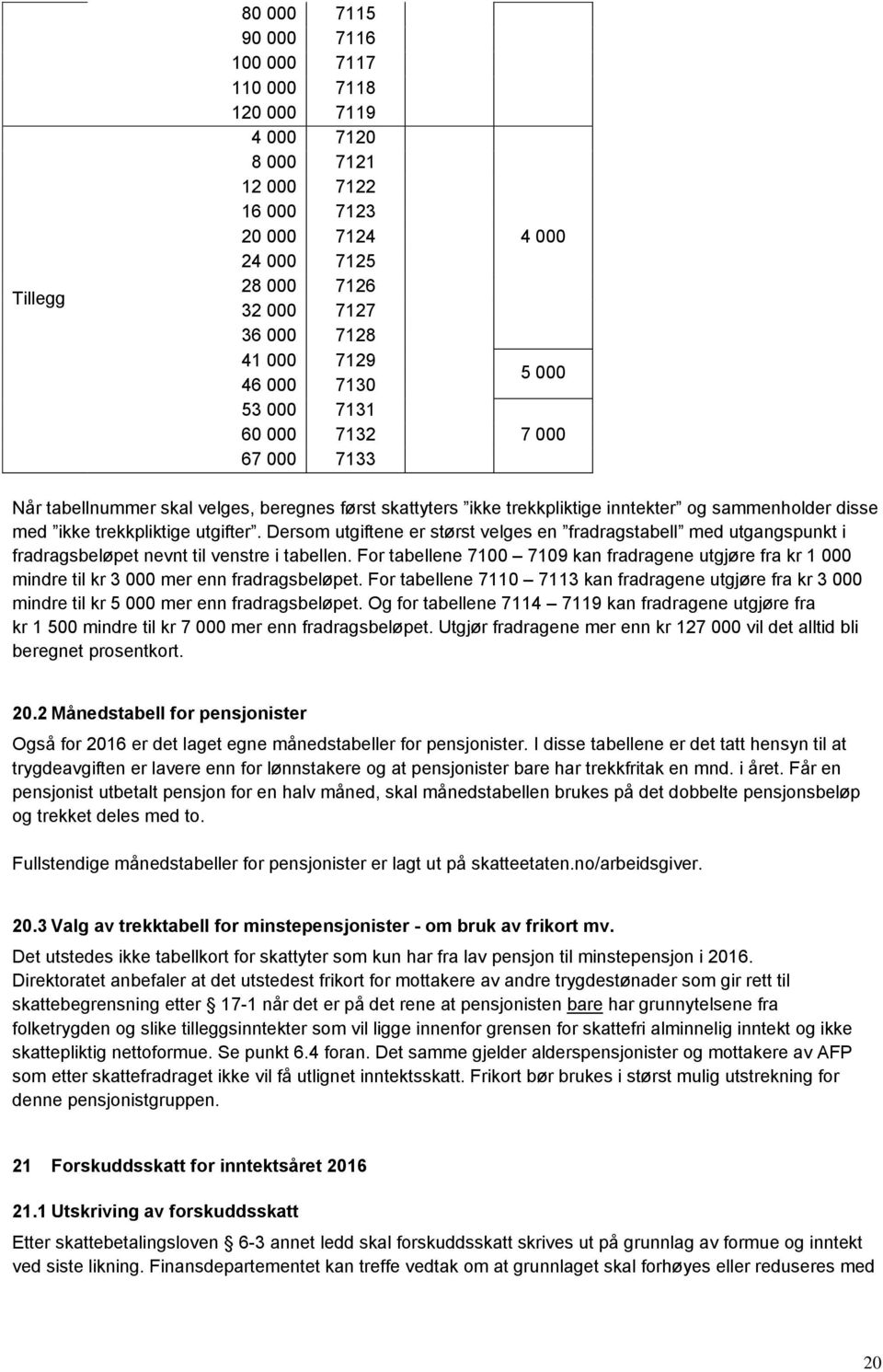 Dersom utgiftene er størst velges en fradragstabell med utgangspunkt i fradragsbeløpet nevnt til venstre i tabellen.