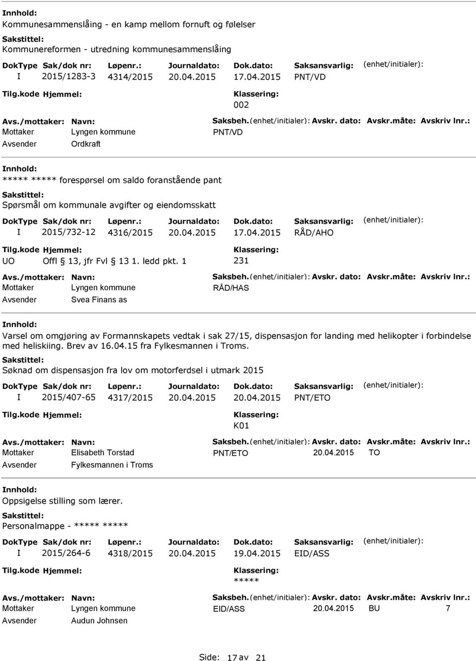 måte: Avskriv lnr.: RÅD/HAS Svea Finans as Varsel om omgjøring av Formannskapets vedtak i sak 27/15, dispensasjon for landing med helikopter i forbindelse med heliskiing. Brev av 16.04.