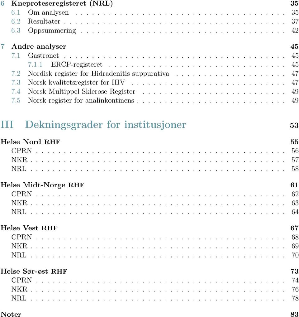 3 Norsk kvalitetsregister for HIV............................ 47 7.4 Norsk Multippel Sklerose Register.......................... 49 7.5 Norsk register for analinkontinens.