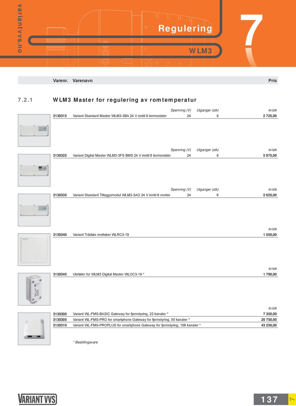 inntil 8 termostater Spenning (V) Utganger (stk) 8 5 975,00 3130335 Variant Standard Tilleggsmodul WLM3-3AO V inntil 6 romter Spenning (V) Utganger (stk) 6 2 625,00 3130340 Variant Trådløs