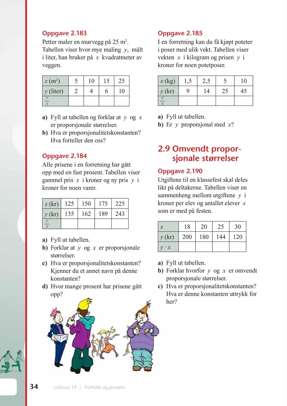 184 Alle prisene i en forretning har gått opp med en fast prosent. Tabellen viser gammel pris x i kroner og ny pris y i kroner for noen varer.