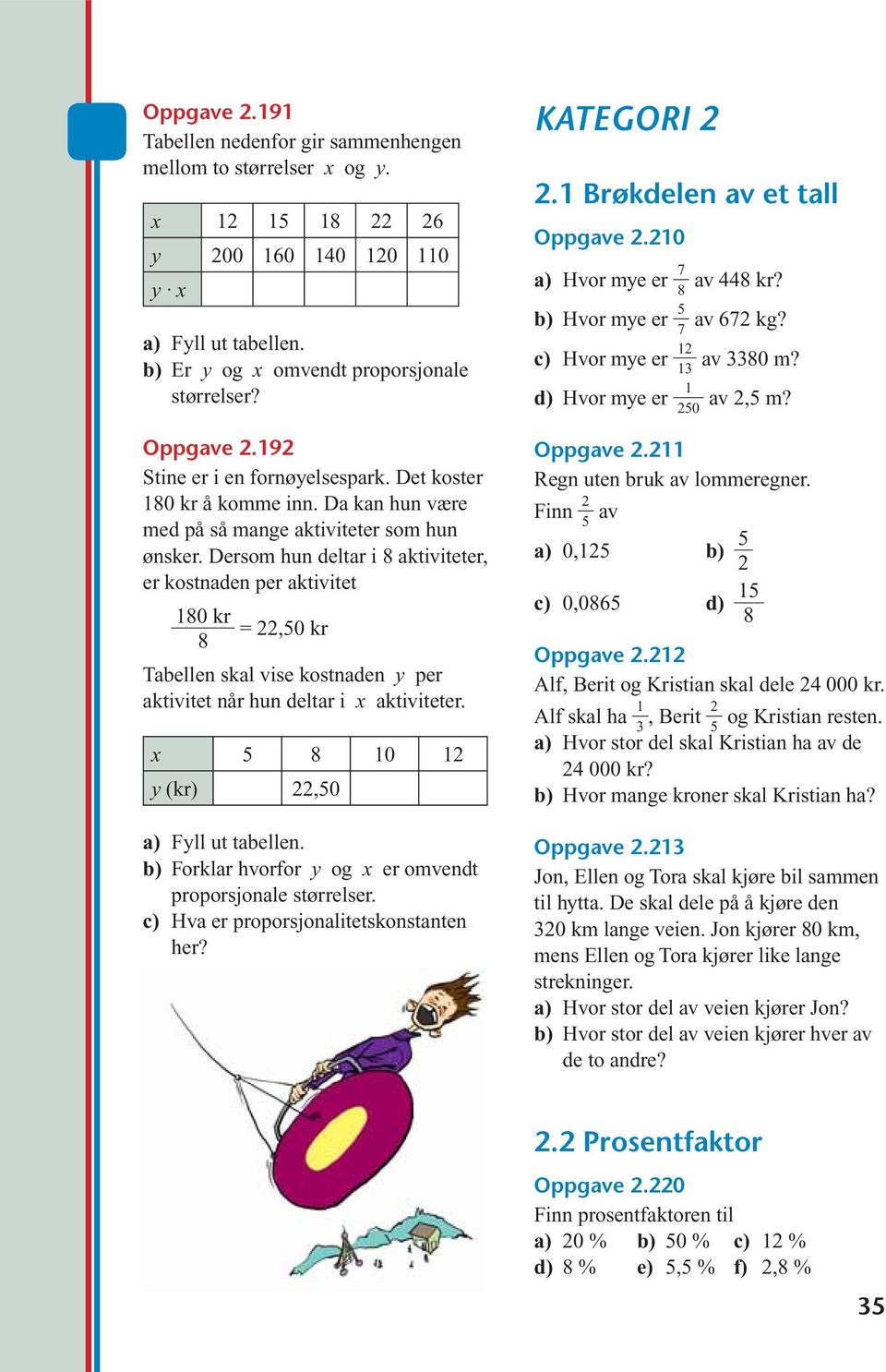 Dersom hun deltar i 8 aktiviteter, er kostnaden per aktivitet 180 kr = 22,50 kr 8 Tabellen skal vise kostnaden y per aktivitet når hun deltar i x aktiviteter.