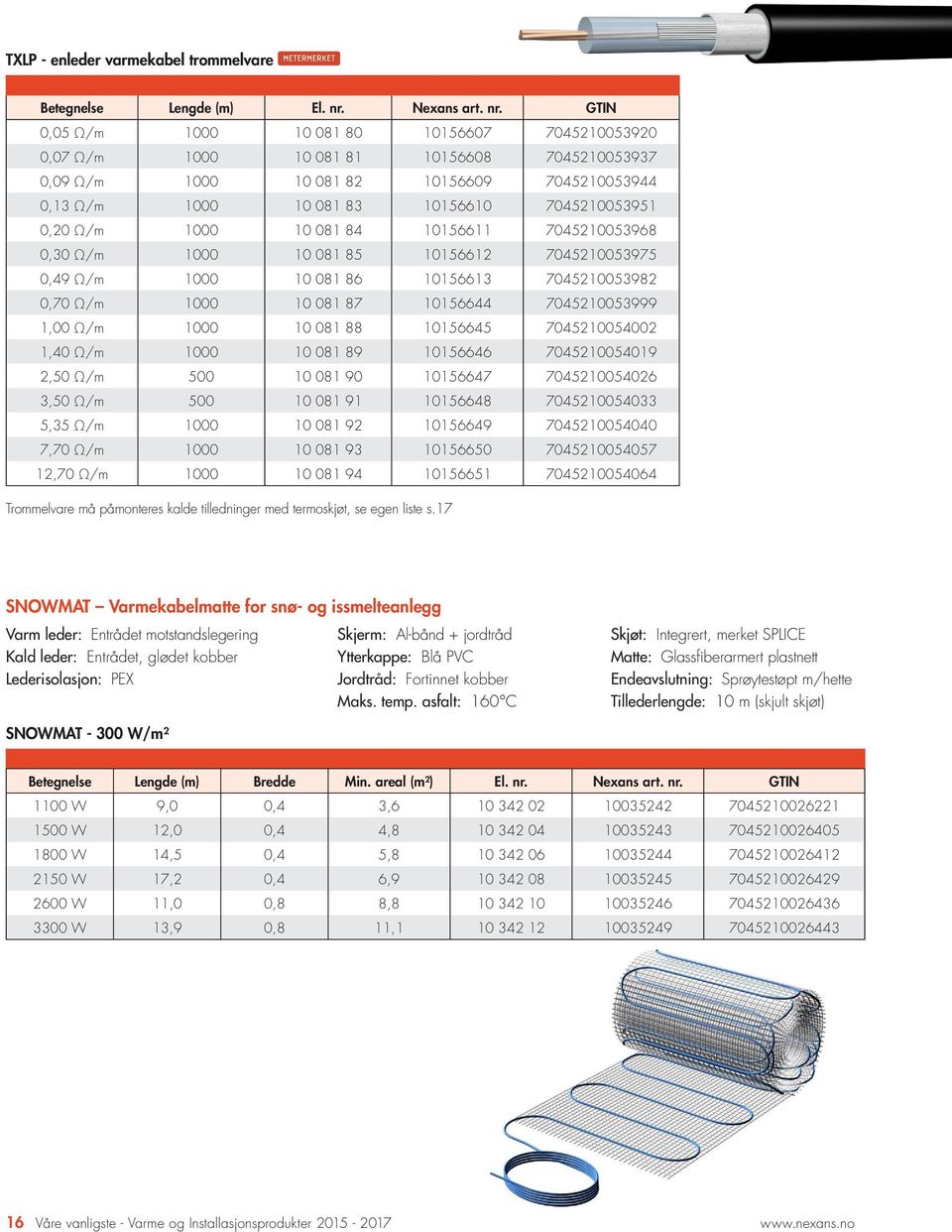 7045210053999 1,00 Ω/m 1000 10 081 88 10156645 7045210054002 1,40 Ω/m 1000 10 081 89 10156646 7045210054019 2,50 Ω/m 500 10 081 90 10156647 7045210054026 3,50 Ω/m 500 10 081 91 10156648 7045210054033