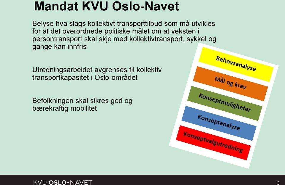 kollektivtransport, sykkel og gange kan innfris Utredningsarbeidet avgrenses til