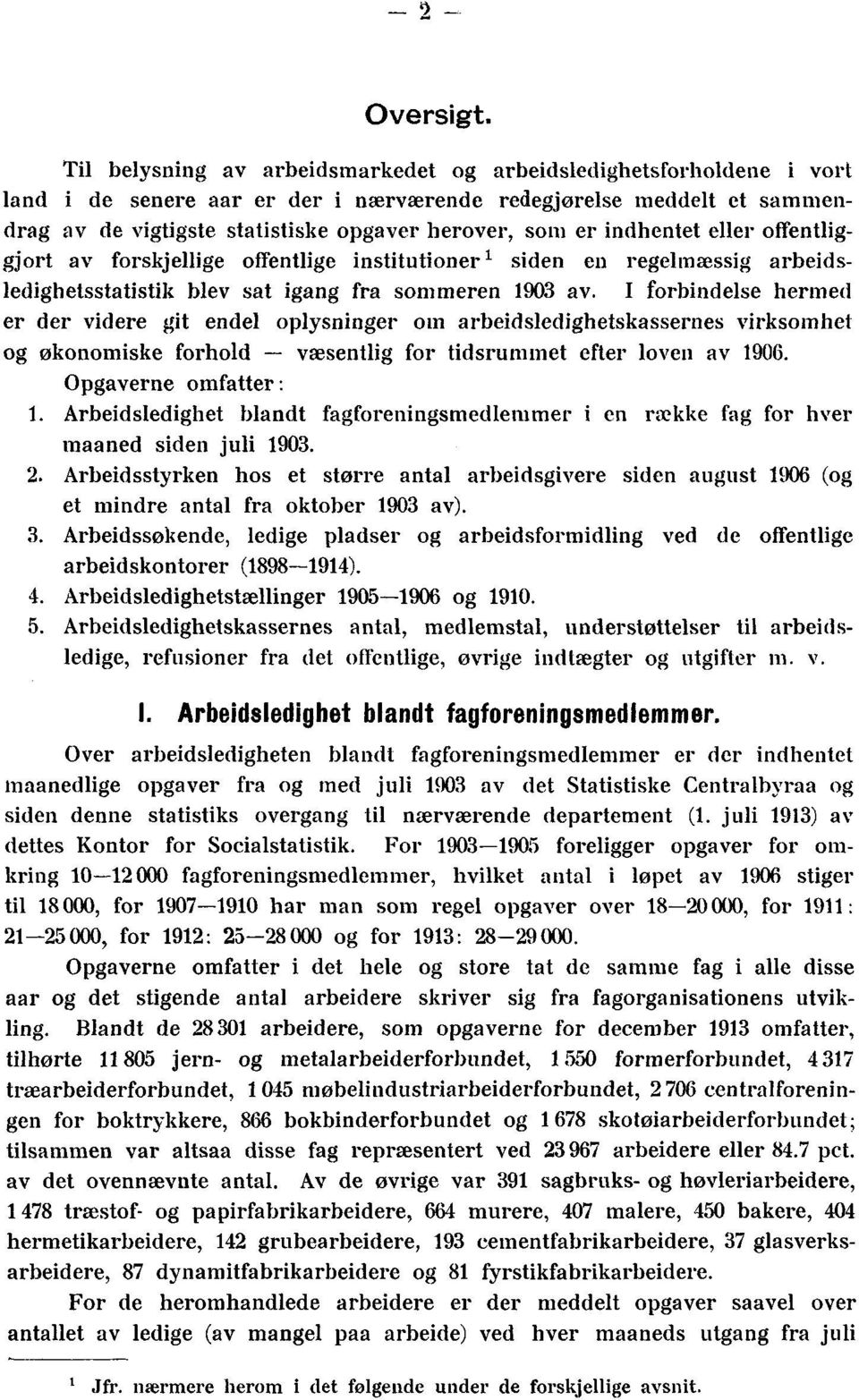 indhentet eller offentliggjort av forskjellige offentlige institutioner siden en regelmæssig arbeidsledighetsstatistik blev sat igang fra sommeren 1903 ay.