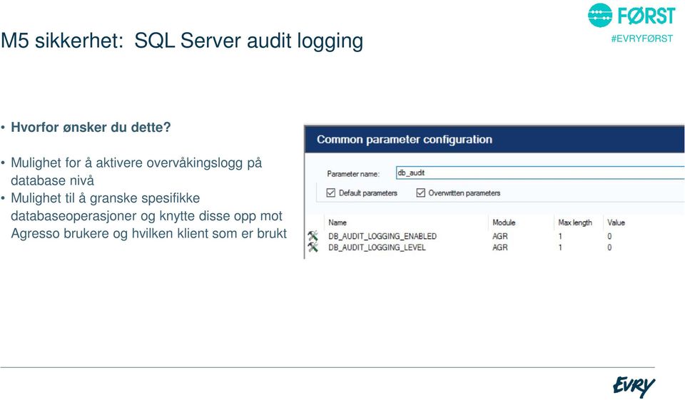 Mulighet for å aktivere overvåkingslogg på database nivå