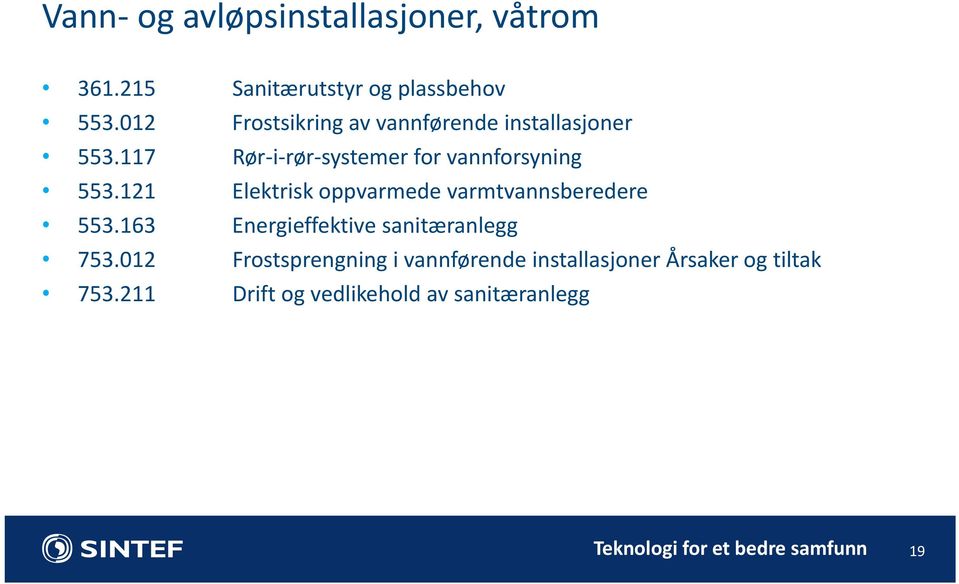 117 Rør i rør systemer for vannforsyning 553.121 Elektrisk oppvarmede varmtvannsberedere 553.