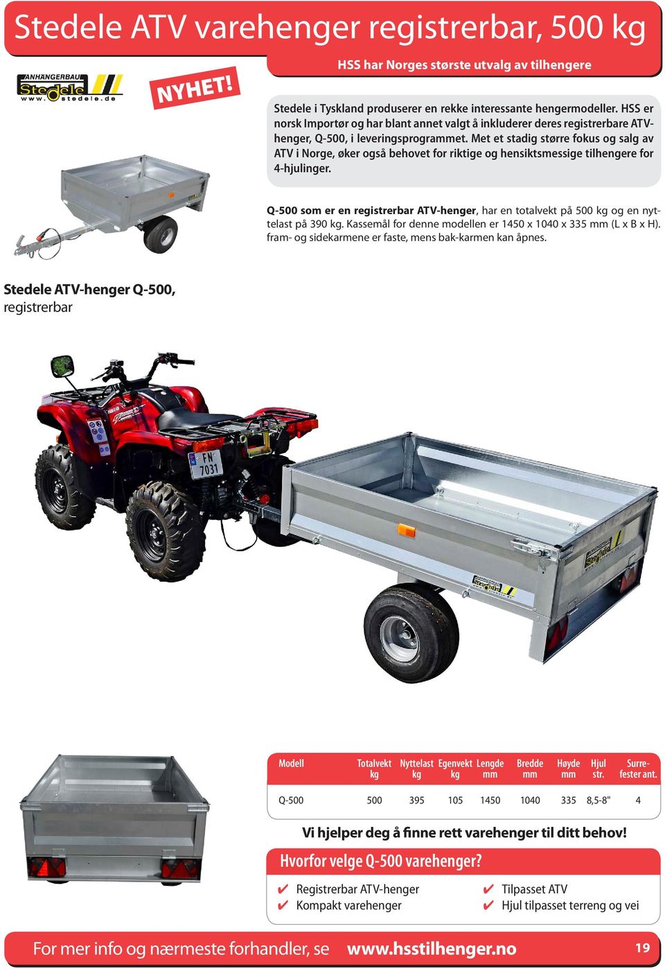 Met et stadig større fokus og salg av ATV i Norge, øker også behovet for riktige og hensiktsmessige tilhengere for 4-hjulinger.