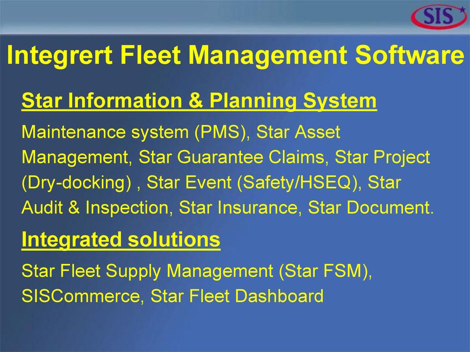 (Dry-docking), Star Event (Safety/HSEQ), Star Audit & Inspection, Star Insurance, Star