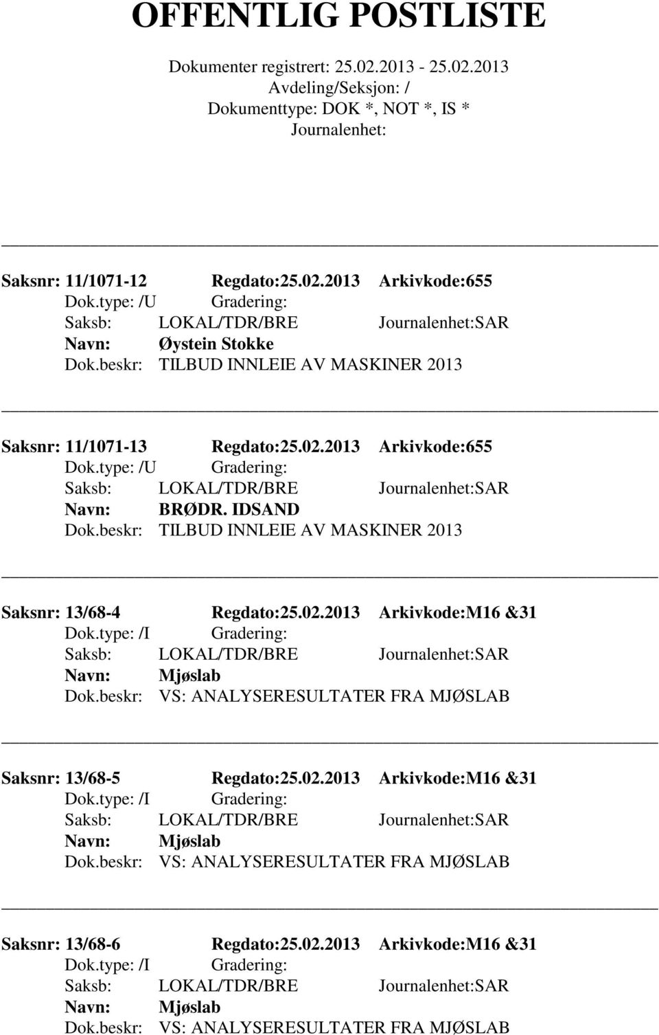 2013 Arkivkode:655 BRØDR. IDSAND Dok.