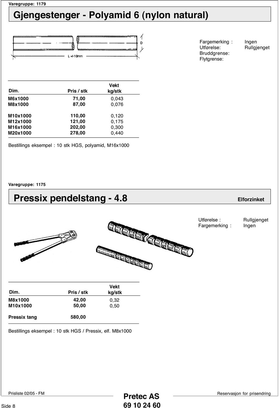 Bestillings eksempel : stk HGS, polyamid, M16x00 Varegruppe: 1175 Pressix pendelstang - 4.