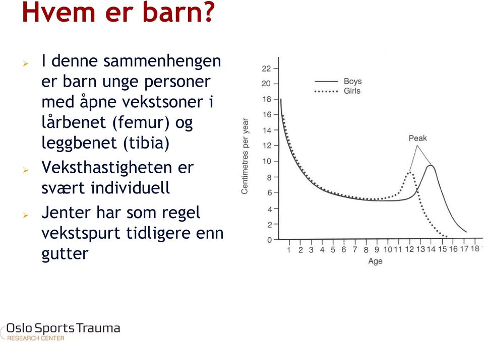 vekstsoner i lårbenet (femur) og leggbenet (tibia)