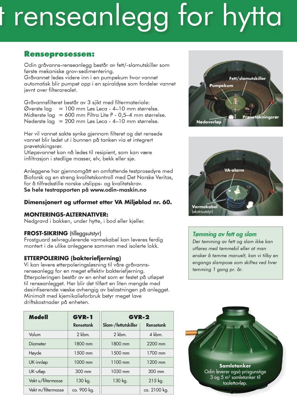 Pumpekum Fett/slamutskiller Gråvannsfilteret består av 3 sjikt med filtermateriale: Øverste lag = 100 mm Løs Leca - 4 10 mm størrelse. Midterste lag = 600 mm Filtra Lite P - 0,5 4 mm størrelse.