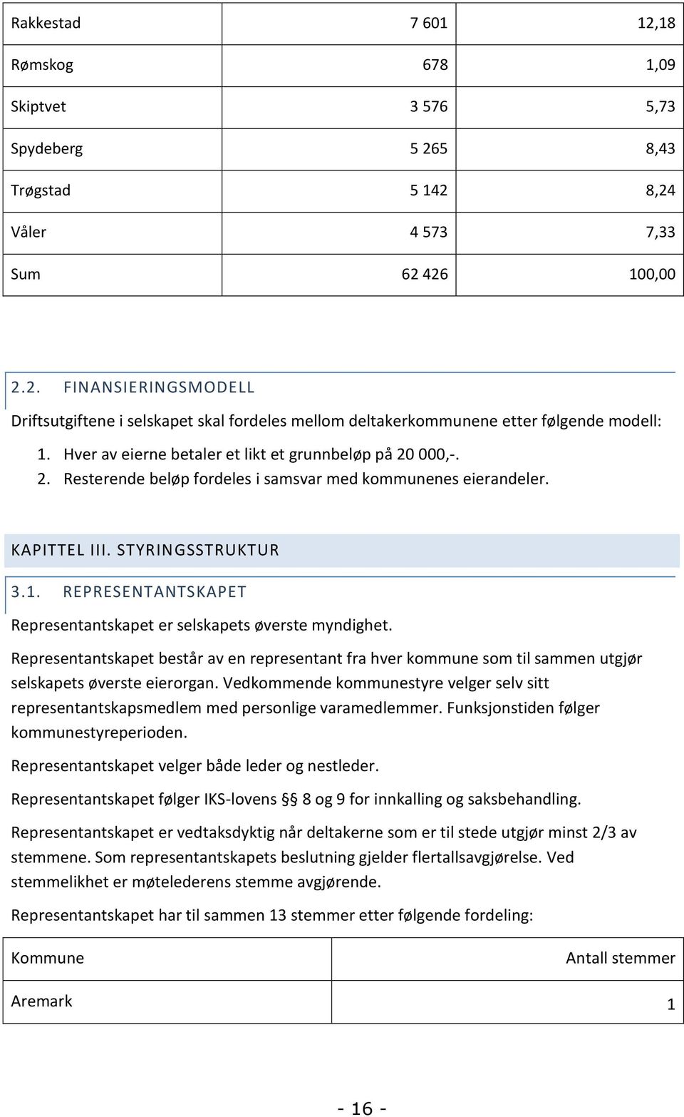 REPRESENTANTSKAPET Representantskapet er selskapets øverste myndighet. Representantskapet består av en representant fra hver kommune som til sammen utgjør selskapets øverste eierorgan.