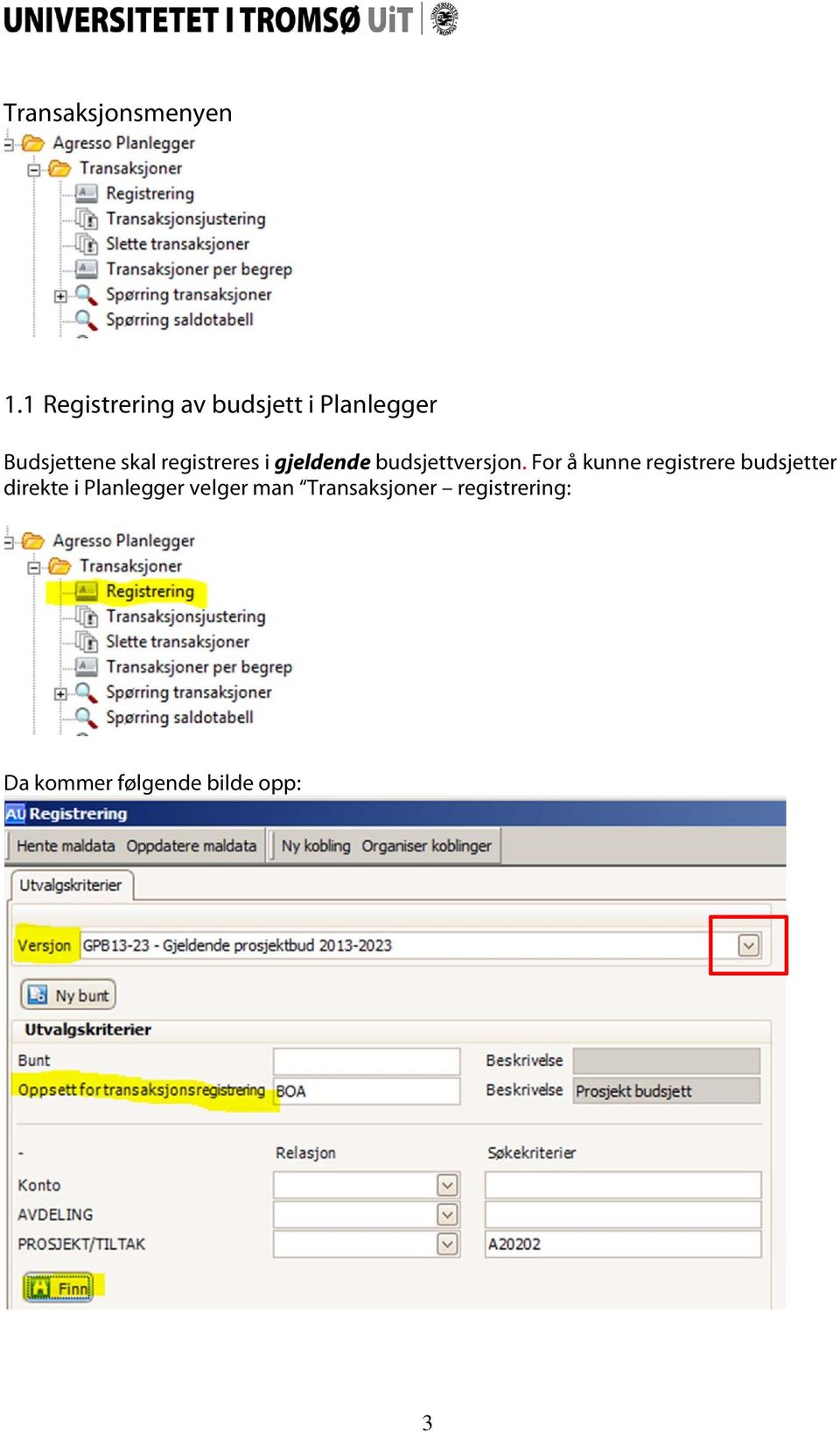 registreres i gjeldende budsjettversjon.