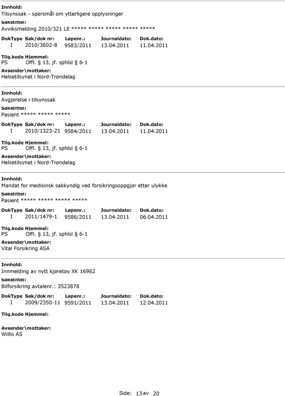 Mandat for medisinsk sakkyndig ved forsikringsoppgjør etter ulykke ***** 2011/1479-1 9586/2011 Vital Forsikring ASA 06.