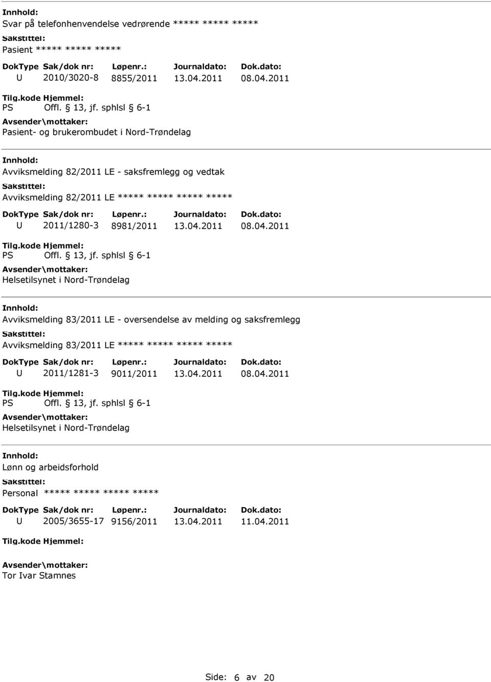 ***** 2011/1280-3 8981/2011 Helsetilsynet i Nord-Trøndelag 08.04.