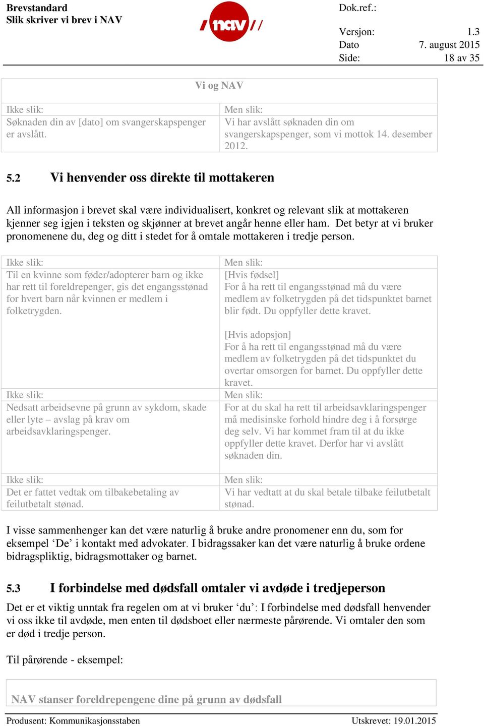 eller ham. Det betyr at vi bruker pronomenene du, deg og ditt i stedet for å omtale mottakeren i tredje person.